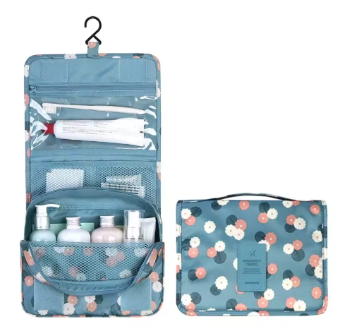 Foldable Travel Toiletry Bag Blue Flowers